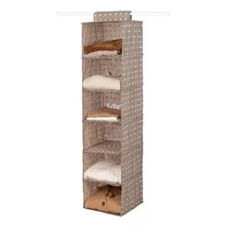 Organizador De Ropero Colgante 6 Estantes Gris Liso Color Beige