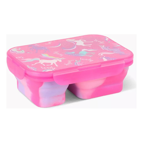 Lunchera Plegable Con Dos Compartimentos Footy. Color Unicornio Rosa