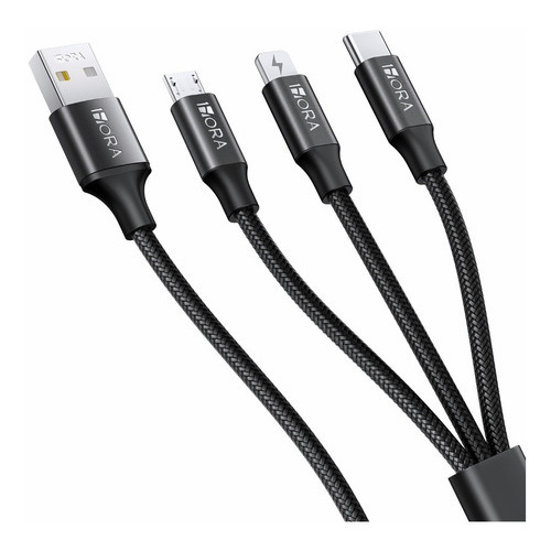 Cable Carga Rápida 6a 3en1 Compatible Con Samsung Apple Color Negro