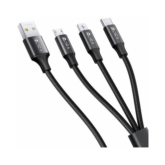 Cable Carga Rápida 6a 3en1 Compatible Con Samsung Apple Color Negro