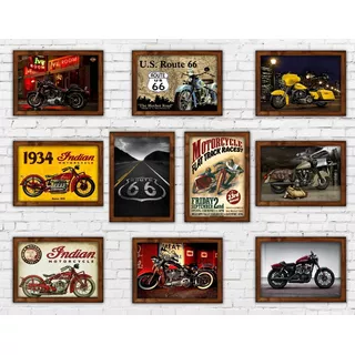 Kit 10 Quadros 32x23 Motos, Harley Davidson, Indian, Rota 66
