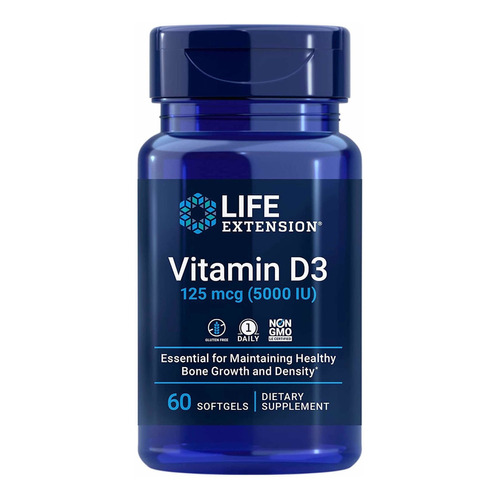 Life Extension Vitamina D3 125 Mcg, 60 Softcaps Sabor Natural