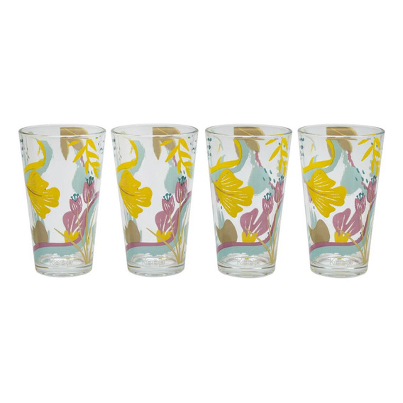 Set 4 Vasos Vidrio Flowers Keep 475ml