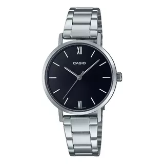 Reloj Dama Casio Ltp-vt02d-1a Acero Elegante Resistente Agua Color De La Malla Plateado Color Del Fondo Negro