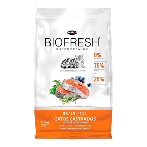 Alimento Biofresh Super Premium Castrados para gato sabor carne, frutas y vegetales en bolsa de 1.5kg