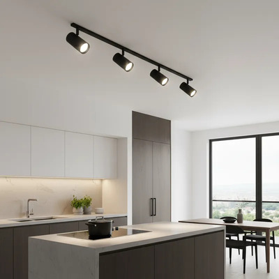 Riel 1 Metro Con 4 Spot Mac Apto Led Gu10 Negro Luz Desing