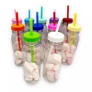 Botella Plastica Candy Bar Con Tapa Y Sorbete 250 Cc X20