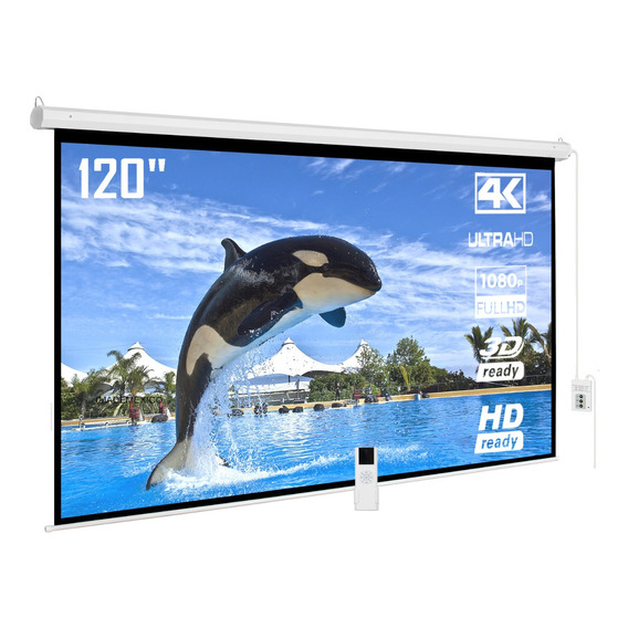 Pantalla De Proyeccion Electrica, 120'' Hd 16:9, Control Remoto Inalambrico, Formato Alta Definicion (3.05 Metros)