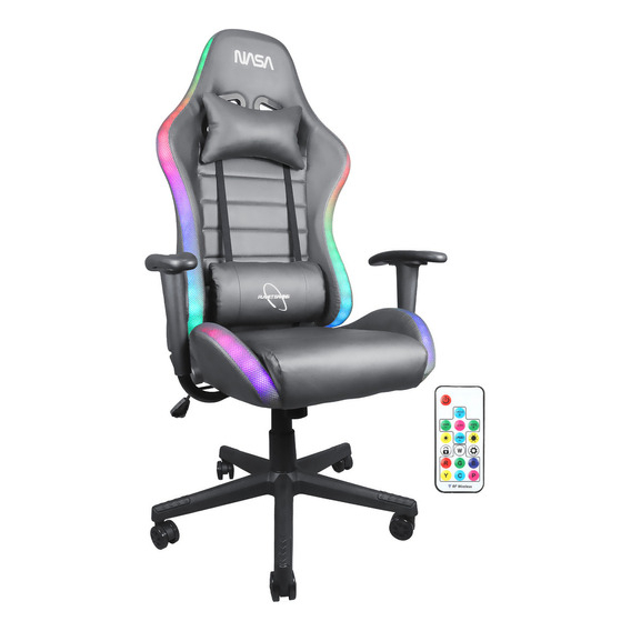 Silla De Escritorio Nasa Pro Gamer Ergonómica Lighting Led Color Gris Material del tapizado Cuero sintético