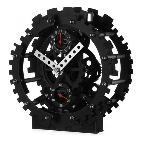 Reloj Despertador Moderno De Engranes Con Alarma De Campanas Color Negro