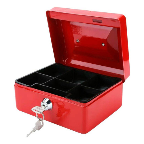 Caja Metálica De Seguridad Con Llave Y Bandeja 15x12x8cm Color Rojo