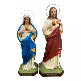 Sagrado Coração De Jesus E Maria Resina C/ Auréola - 30cm