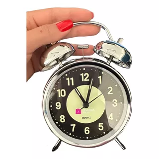 Relógio Despertador Antigo Retro Alarme De Sino Cabeceira Cor Prateado