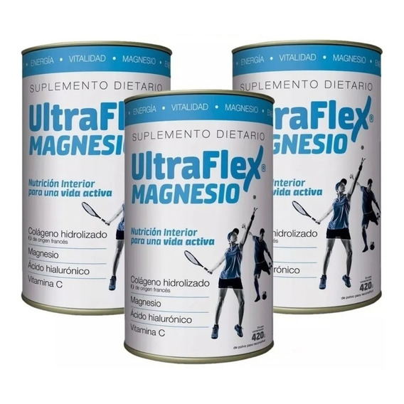 Ultraflex Magnesio Colágeno Hidrolizado 420 Grs. Combo X 3