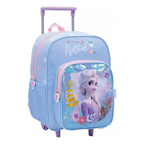 Mochila Con Carrito Disney Frozen Elsa 17 Pulgadas En Mca Color Celeste Diseño De La Tela Liso