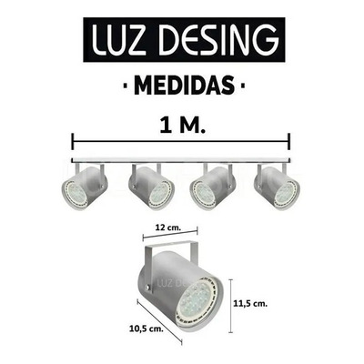 Riel 1 Metro 4 Luces Spot Cilindro Blanco Apto Led Ar111