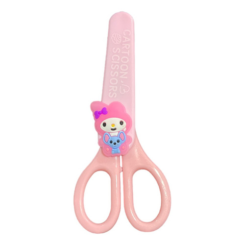 Tijeras Kawaii Punta Roma Redonda Con Funda Protectora Color Rosado