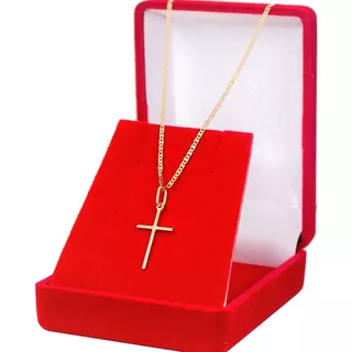 Corrente Colar 45cm De Ouro 18k Piastrine Feminina Crucifixo