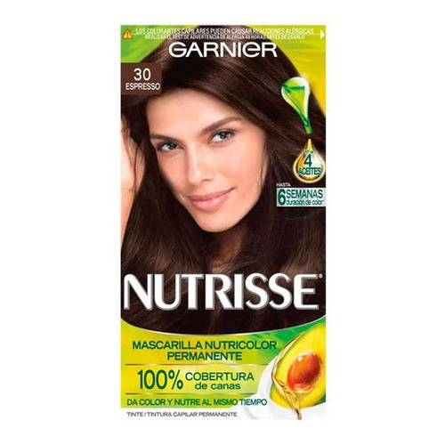 Kit Tinte Garnier  Nutrisse regular clasico Mascarilla nutricolor permanente tono 30 espresso para cabello