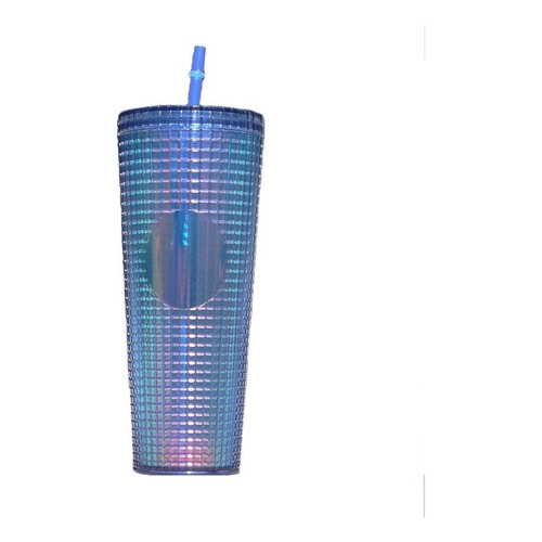 Botella / Vaso Plastico Con Sorbete Glam 680ml Full Color Azul