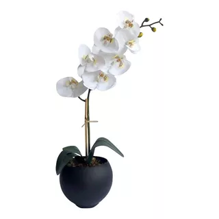 Arranjo Orquídea Artificial Branca No Vaso De Vidro Preto