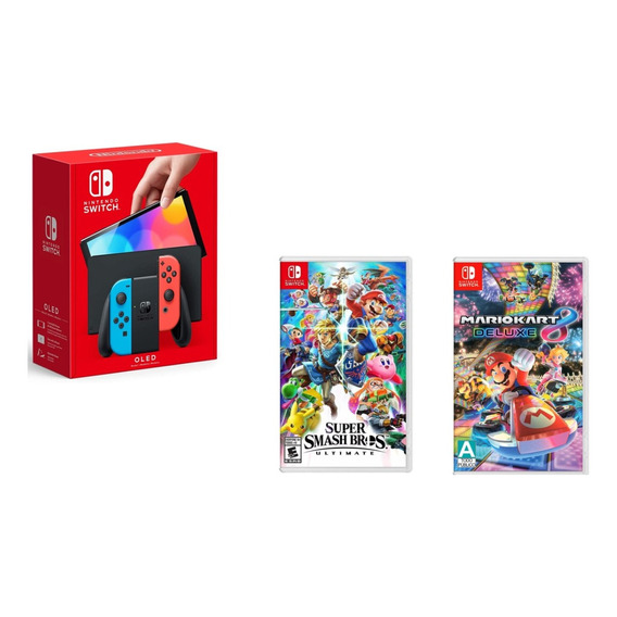 Nintendo Switch Oled Y Juegos Mario Kart8 Y Super Smash Bros