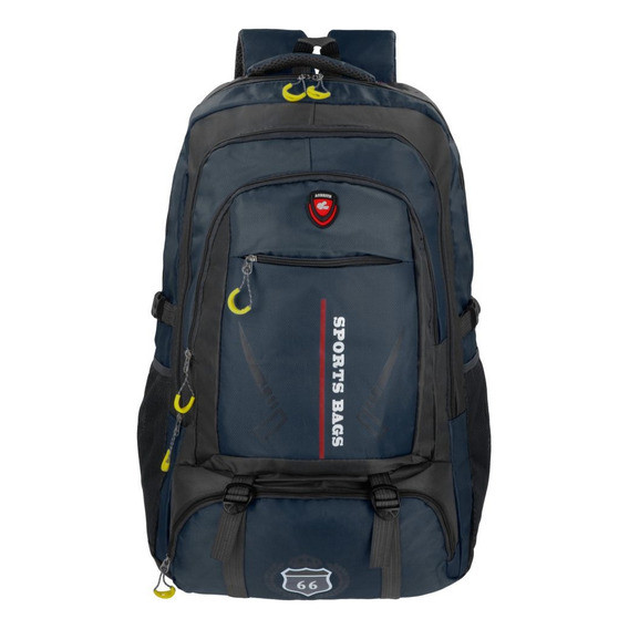 Mochila Urbana Deportiva 50 Lts Senderismo Camping Escolar Color Azul Y Negro Diseño De La Tela Lisa