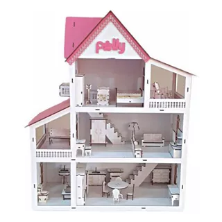 Kit Casa De Boneca + 30 Moveis Em Mdf Pintado Cor Branco