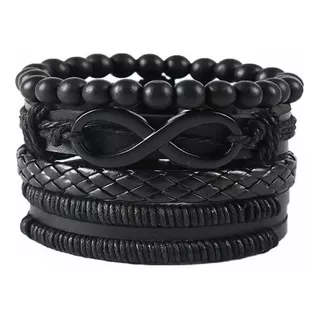 Pulsera Para Hombre Del Infinito Eco Cuero Negro, Brazalete