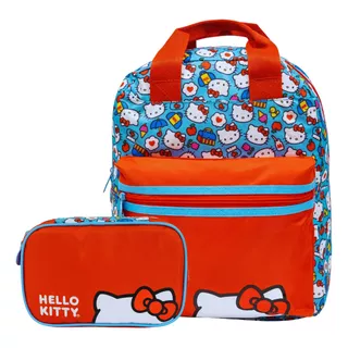 Kit Mochila Costas Hello Kitty + Estojo Box Vermelho Xeryus