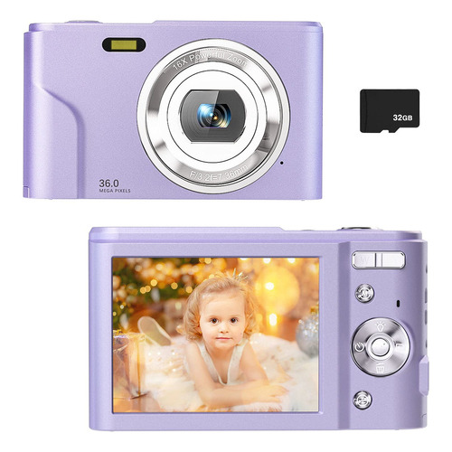 Sevenat - Cámara Digital Para Niños Y Niñas, 36 Mp Con T. Color Morado