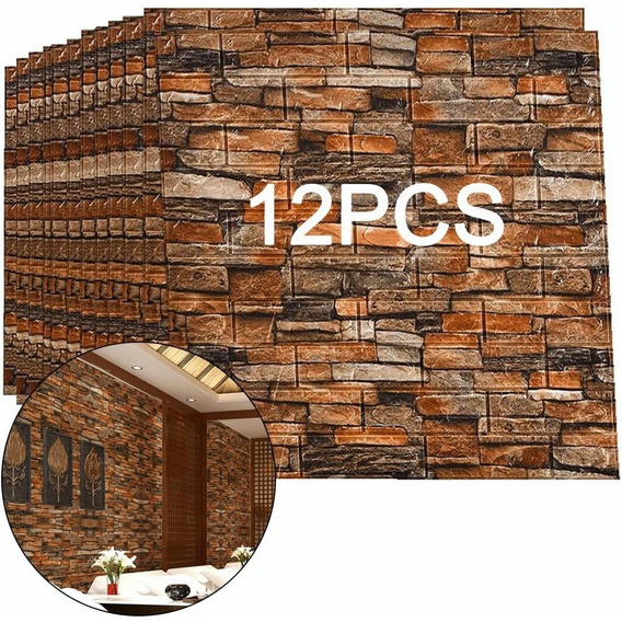 3d Pegatina Pared Patron Ladrillo Papel Tapiz 35x38cm 12pcs