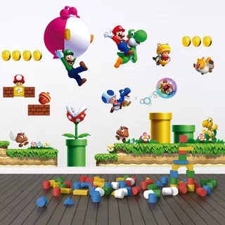 Vinilo Decorativo Set Mario Bros 3d 26 Sticker 1.5m X 1.2m Color Multicolor