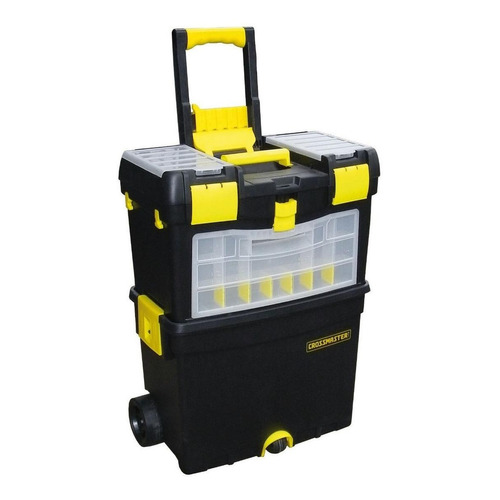 Caja de herramientas Crossmaster 9931052 de plástico con ruedas 470mm x 540mm x 630mm negra/amarilla