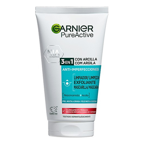 Garnier Pure ActiveGel Limpiador Facial 3 En 1 de 150ml