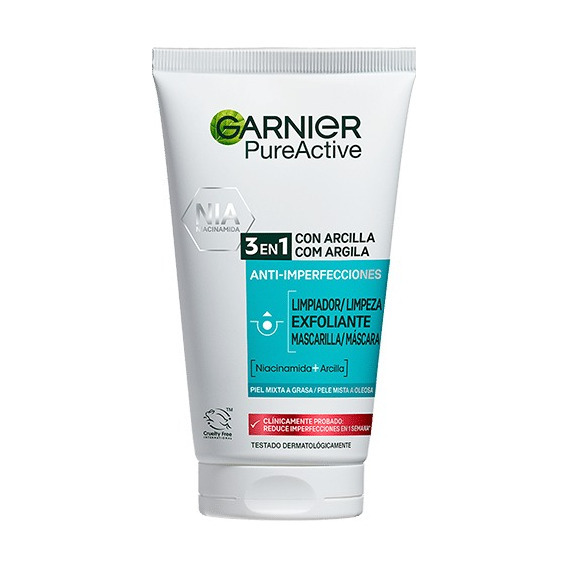 Garnier Pure ActiveGel Limpiador Facial 3 En 1 de 150ml