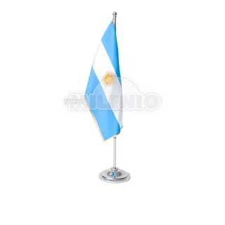 Mastil De Escritorio Cromado Con Bandera Argentina Estampada