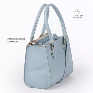Bolsa Feminina Tote Bag De Couro Legítimo Preta Pequena Cor Azul-claro Desenho Do Tecido Floter