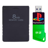 Kit Ps2 Memory Card 8mb + Pendrive 64 Gb - Conectar E Jogar