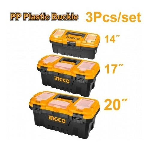 Ingco Pbxk0301 kit 3 cajas herram 14 17 20 broche plastico color anaranjado