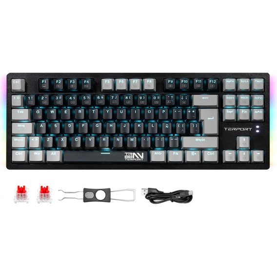 TERPORT TR95 Teclado Mecanico 80% Español Con Ñ Switch Outemu Rojo Hotswap Cable Desmontable 88 Teclas Anti-ghosting Retroiluminación Azul Y Luz Lateral Rgb Teclado Gamer Para Juegos