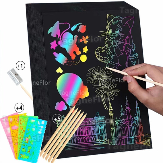 Rainbow Scratch Paper Art Pintura 50 Piezas Para Niños