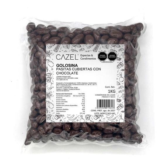 Pasas Cubiertas Con Chocolate 100% Natural Oaxaca 1kg
