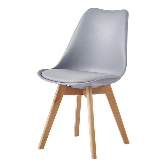 Silla X 1 Estilo Eames De Comedor Nordica Madera Acolchonada Asiento Gris Diseño De La Tela Liso