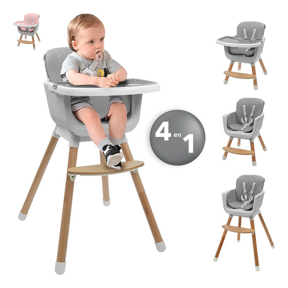 Silla Alta Para Bebé De Comer Periquera Ajustable 4 En 1 Color Gris Oscuro