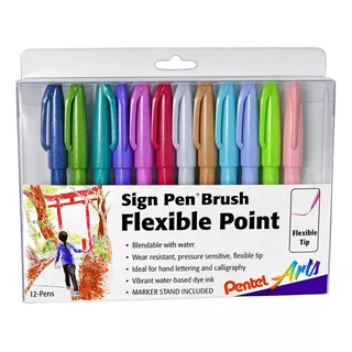 Pentel Touch Sign Pen Brush Tip Set De 12 Colores Pastel