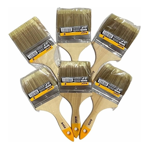 Pack 6 Brochas Para Pintar 4 Pulgadas Mango Madera Ante 4079