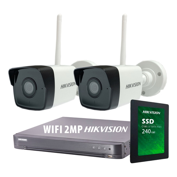 Kit Seguridad Hikvision Dvr 4 + 2 Camaras Wifi 2mp + Disco