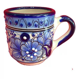 Tarro Taza De Talavera Poblana Azul Grande 500ml. Tz