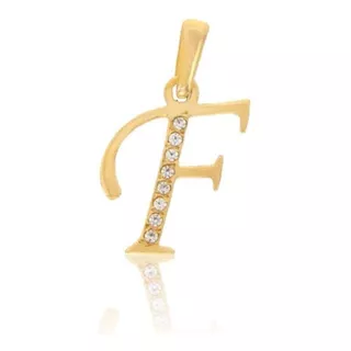 Dije Inicial Letra F Con Circonias Oro 14 K + Obsequio